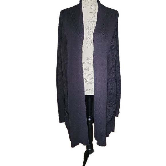 St John's Bay Ladies Size Large Black Long Woven Cardigan Sweater - Picture 1 of 9